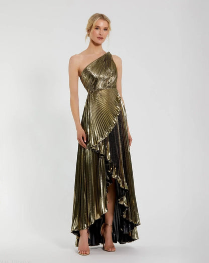 Mac Duggal Metallic One Shoulder Gown - Gold - Pinkhill -  - [] - Darwin boutique - Australian fashion design - Darwin Fashion - Australian Fashion Designer - Australian Fashion Designer Brands - Australian Fashion Design 