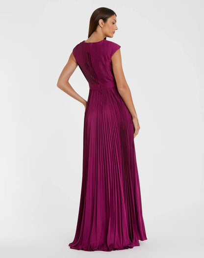 Mac Duggal Purple Pleated Plunge Neck Belted A Line Gown - Pinkhill -  - [] - Darwin boutique - Australian fashion design - Darwin Fashion - Australian Fashion Designer - Australian Fashion Designer Brands - Australian Fashion Design 