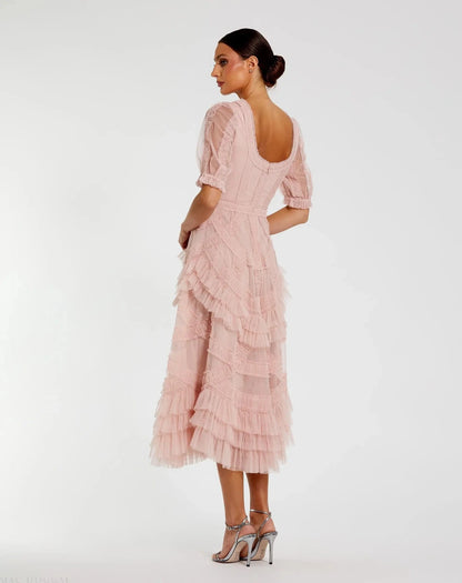 Mac Duggal Ruffle Midi Dress - Pink - Pinkhill -  - [] - Darwin boutique - Australian fashion design - Darwin Fashion - Australian Fashion Designer - Australian Fashion Designer Brands - Australian Fashion Design 