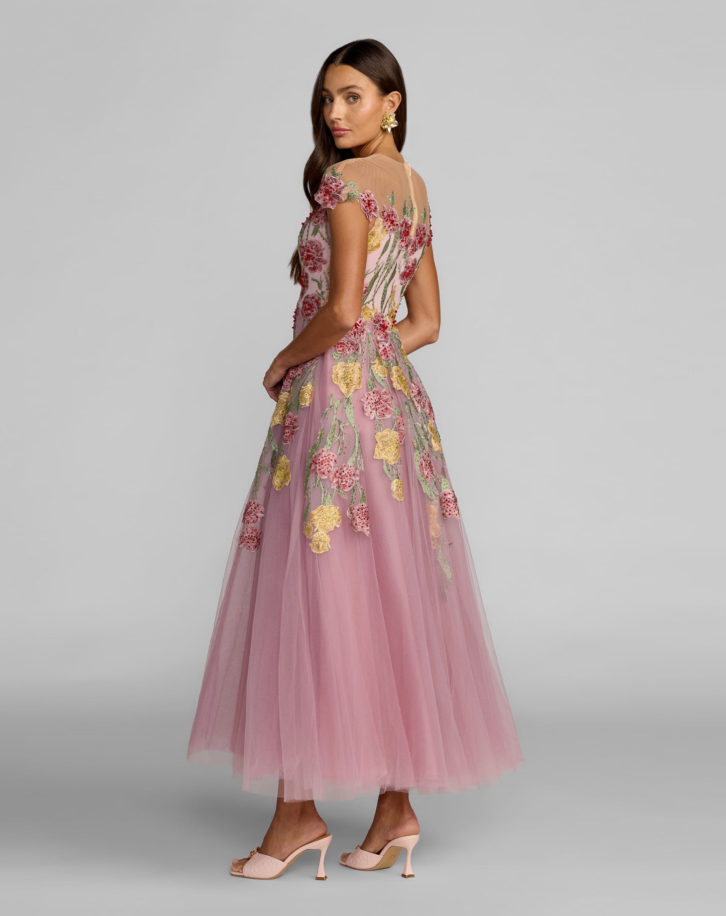 Mac Duggal Sequin Mesh Strapless Midi Dress With Pockets - Pink Multi