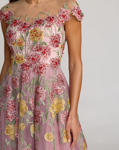 Mac Duggal Sequin Mesh Strapless Midi Dress With Pockets - Pink Multi