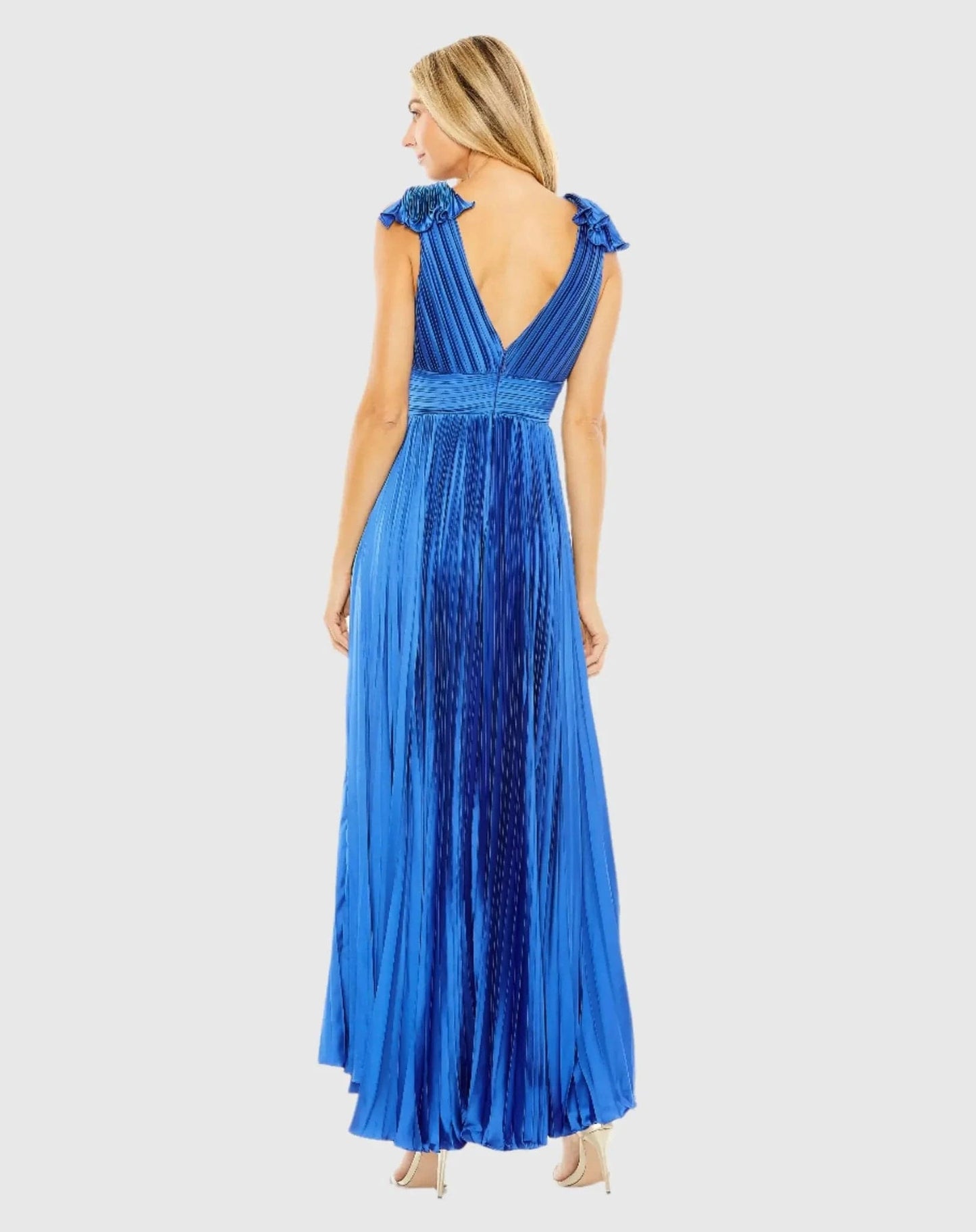 Mac Duggal V Neck Pleated Gown - Blue - Pinkhill -  - [] - Darwin boutique - Australian fashion design - Darwin Fashion - Australian Fashion Designer - Australian Fashion Designer Brands - Australian Fashion Design 