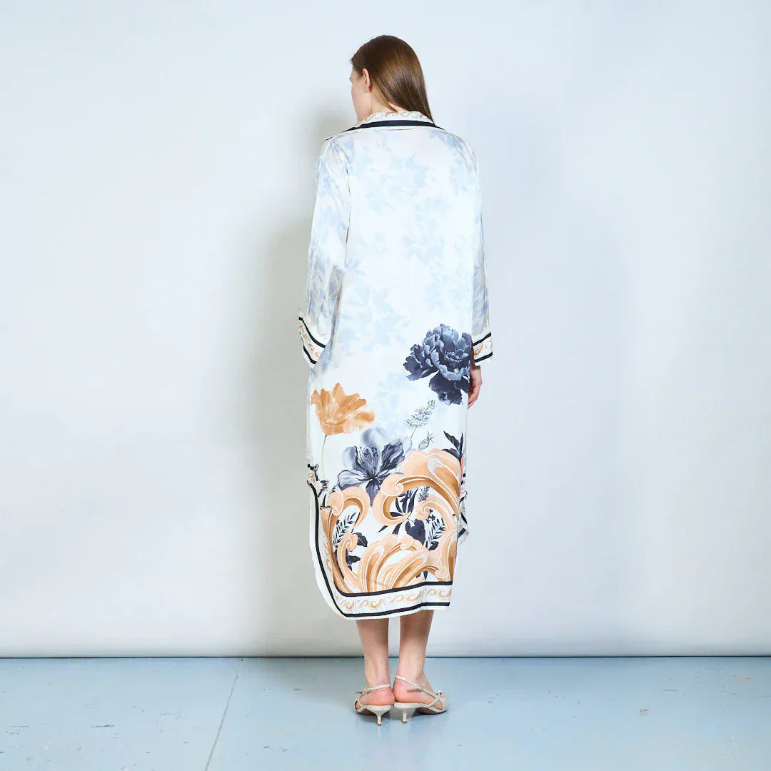 Floral animalia printed v neck long sleeve midi dress wholesale - BLACK - Pinkhill