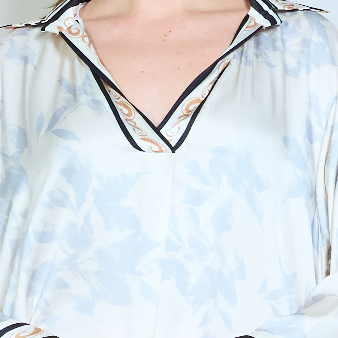 Floral animalia printed v neck long sleeve midi dress wholesale - BLACK - Pinkhill