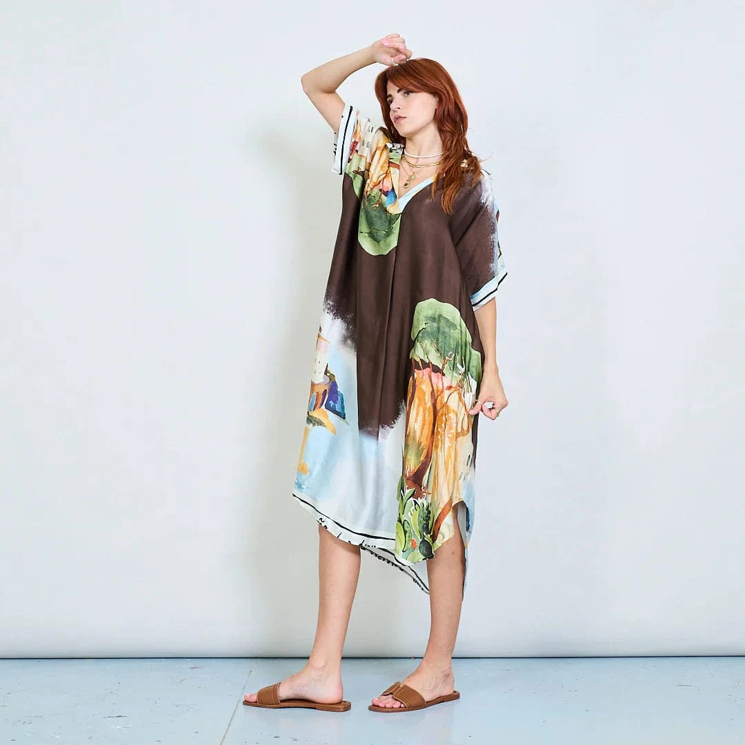 Michela Mii Artistic Abstract Print Oversized Shirt Dress - Coffee - Pinkhill -  - [] - Darwin boutique - Australian fashion design - Darwin Fashion - Australian Fashion Designer - Australian Fashion Designer Brands - Australian Fashion Design 