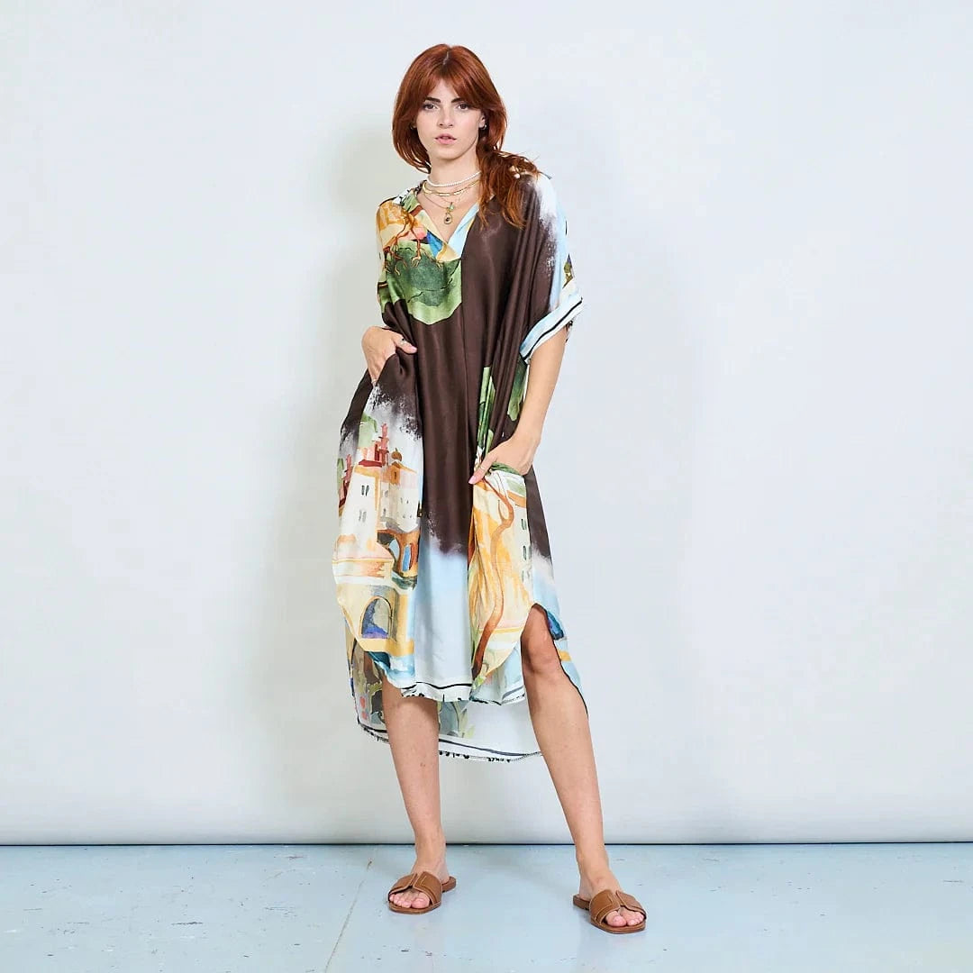 Michela Mii Artistic Abstract Print Oversized Shirt Dress - Coffee - Pinkhill -  - [] - Darwin boutique - Australian fashion design - Darwin Fashion - Australian Fashion Designer - Australian Fashion Designer Brands - Australian Fashion Design 