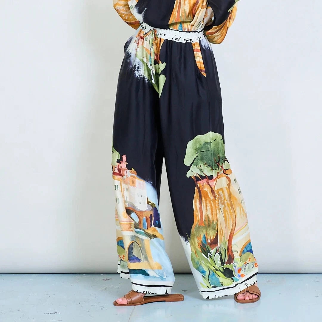 Michela Mii Artistic Landscape Print Wide-Leg Trousers - Black - Pinkhill -  - [] - Darwin boutique - Australian fashion design - Darwin Fashion - Australian Fashion Designer - Australian Fashion Designer Brands - Australian Fashion Design 