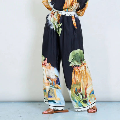 Michela Mii Artistic Landscape Print Wide-Leg Trousers - Black - Pinkhill -  - [] - Darwin boutique - Australian fashion design - Darwin Fashion - Australian Fashion Designer - Australian Fashion Designer Brands - Australian Fashion Design 