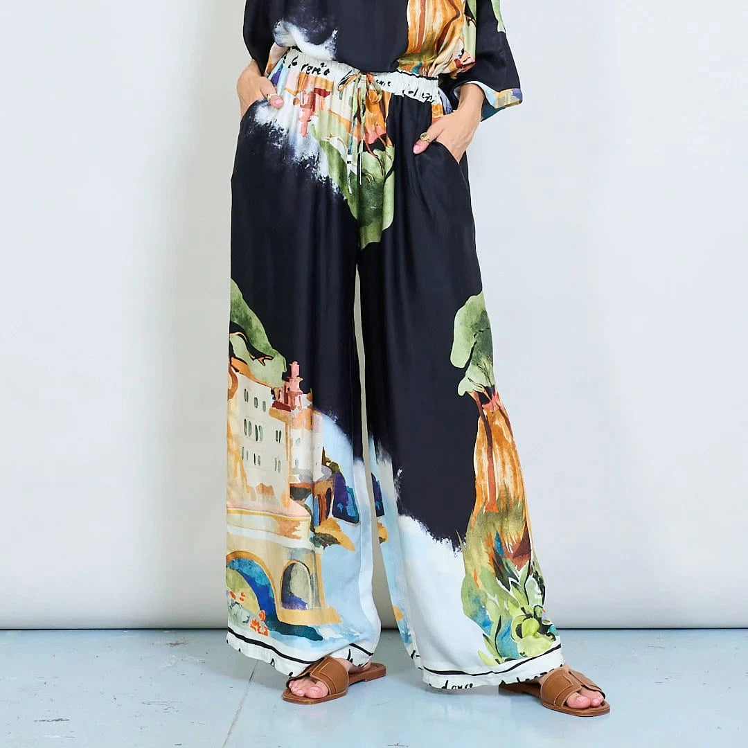 Michela Mii Artistic Landscape Print Wide-Leg Trousers - Black - Pinkhill -  - [] - Darwin boutique - Australian fashion design - Darwin Fashion - Australian Fashion Designer - Australian Fashion Designer Brands - Australian Fashion Design 