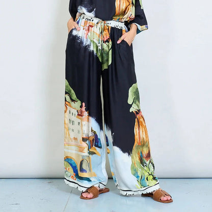 Michela Mii Artistic Landscape Print Wide-Leg Trousers - Black - Pinkhill -  - [] - Darwin boutique - Australian fashion design - Darwin Fashion - Australian Fashion Designer - Australian Fashion Designer Brands - Australian Fashion Design 