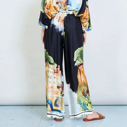 Michela Mii Artistic Landscape Print Wide-Leg Trousers - Black - Pinkhill -  - [] - Darwin boutique - Australian fashion design - Darwin Fashion - Australian Fashion Designer - Australian Fashion Designer Brands - Australian Fashion Design 