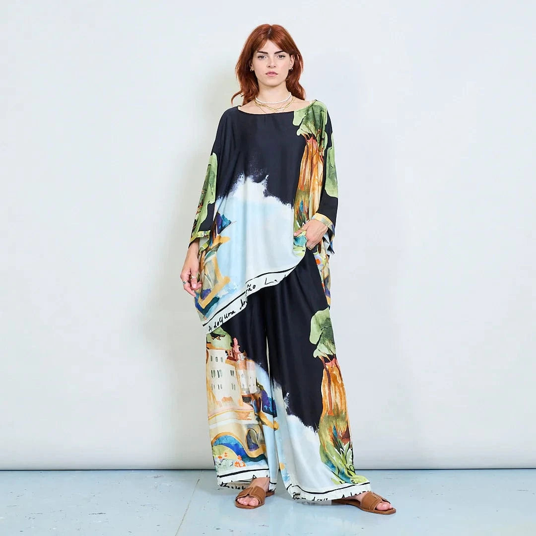 Michela Mii Artistic Landscape Print Wide-Leg Trousers - Black - Pinkhill -  - [] - Darwin boutique - Australian fashion design - Darwin Fashion - Australian Fashion Designer - Australian Fashion Designer Brands - Australian Fashion Design 
