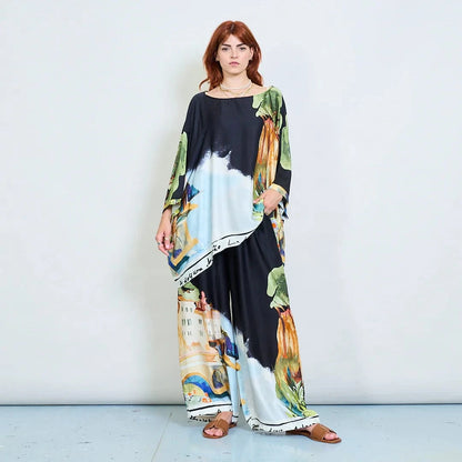 Michela Mii Artistic Landscape Print Wide-Leg Trousers - Black - Pinkhill -  - [] - Darwin boutique - Australian fashion design - Darwin Fashion - Australian Fashion Designer - Australian Fashion Designer Brands - Australian Fashion Design 