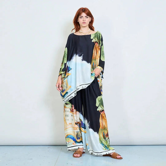 Michela Mii Artistic Landscape Print Wide-Leg Trousers - Black - Pinkhill -  - [] - Darwin boutique - Australian fashion design - Darwin Fashion - Australian Fashion Designer - Australian Fashion Designer Brands - Australian Fashion Design 