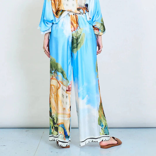 Michela Mii Artistic Landscape Print Wide-Leg Trousers - Light Blue - Pinkhill -  - [] - Darwin boutique - Australian fashion design - Darwin Fashion - Australian Fashion Designer - Australian Fashion Designer Brands - Australian Fashion Design 