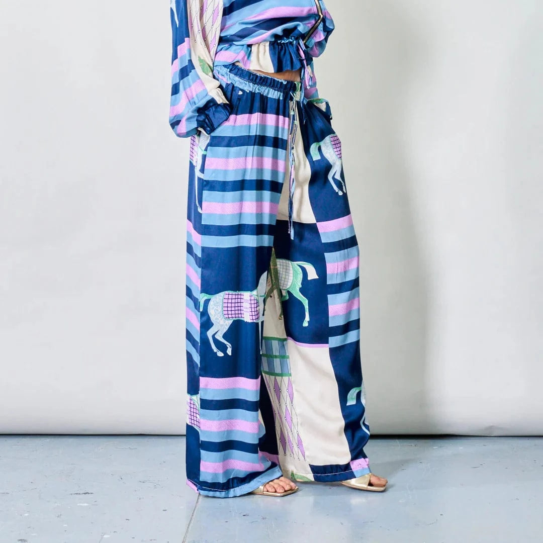 Michela Mii Equestrian stripe wide-leg pants - Blue - Pinkhill -  - ["New"] - Darwin boutique - Australian fashion design - Darwin Fashion - Australian Fashion Designer - Australian Fashion Designer Brands - Australian Fashion Design 