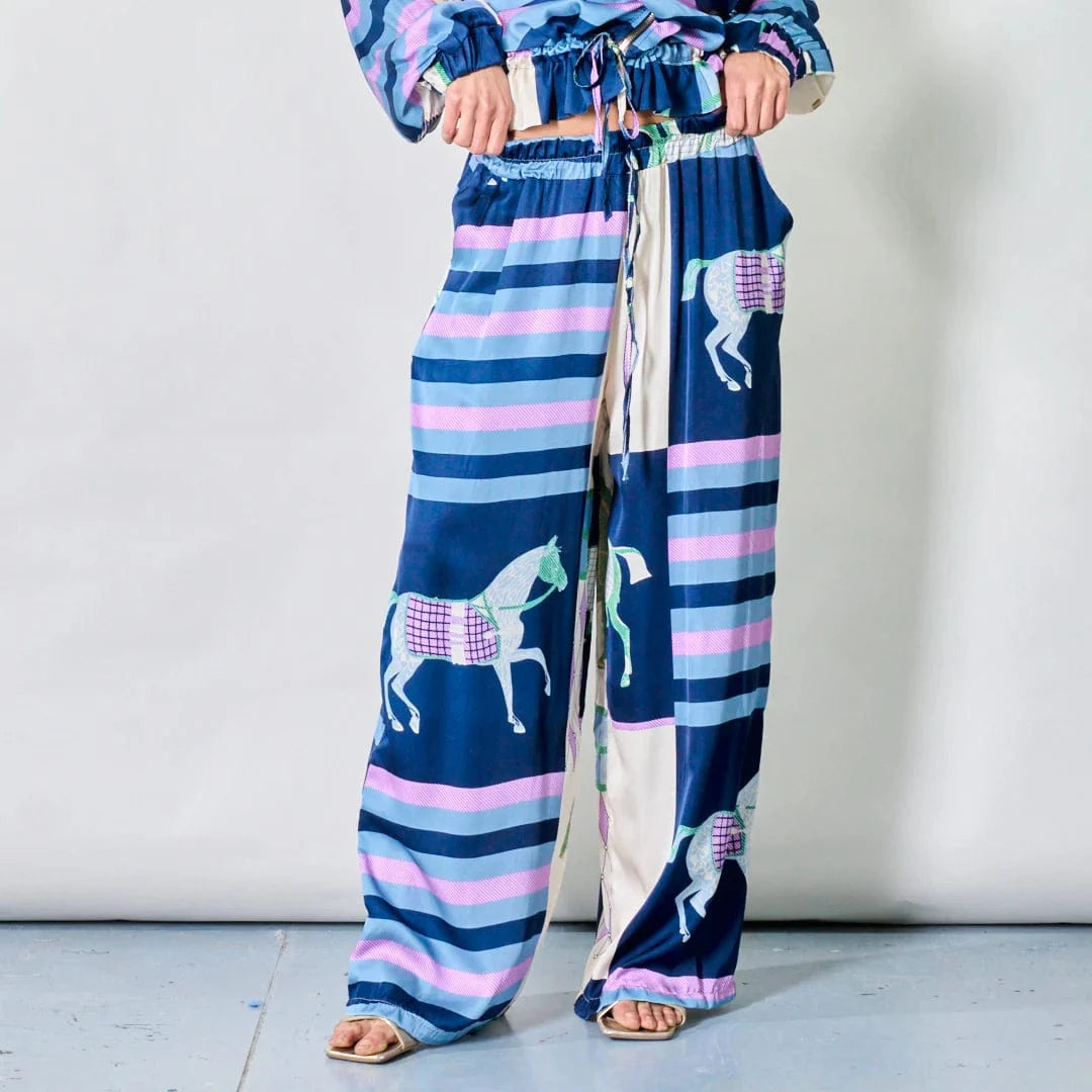 Michela Mii Equestrian stripe wide-leg pants - Blue - Pinkhill -  - ["New"] - Darwin boutique - Australian fashion design - Darwin Fashion - Australian Fashion Designer - Australian Fashion Designer Brands - Australian Fashion Design 