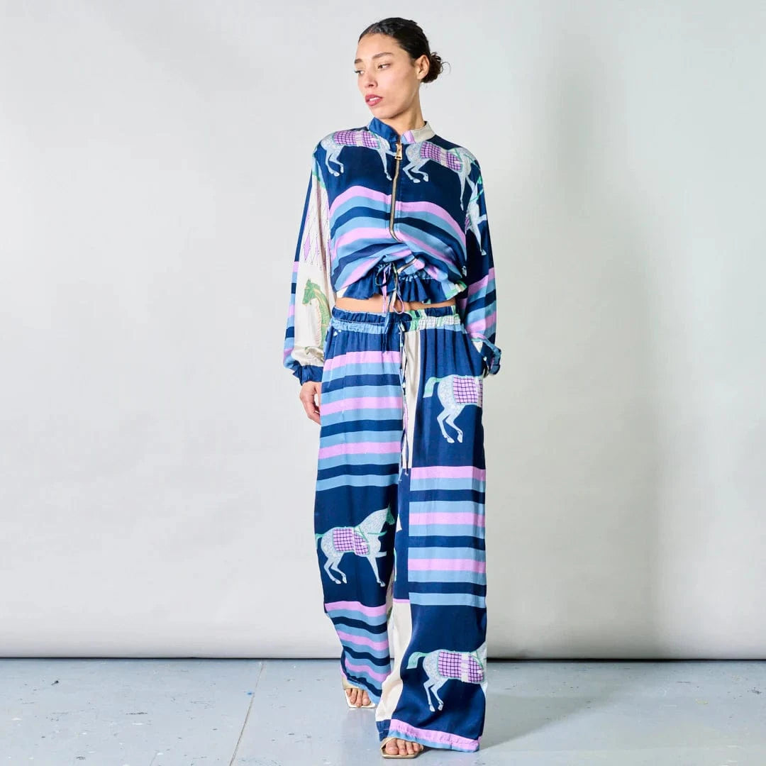 Michela Mii Equestrian stripe wide-leg pants - Blue - Pinkhill -  - ["New"] - Darwin boutique - Australian fashion design - Darwin Fashion - Australian Fashion Designer - Australian Fashion Designer Brands - Australian Fashion Design 