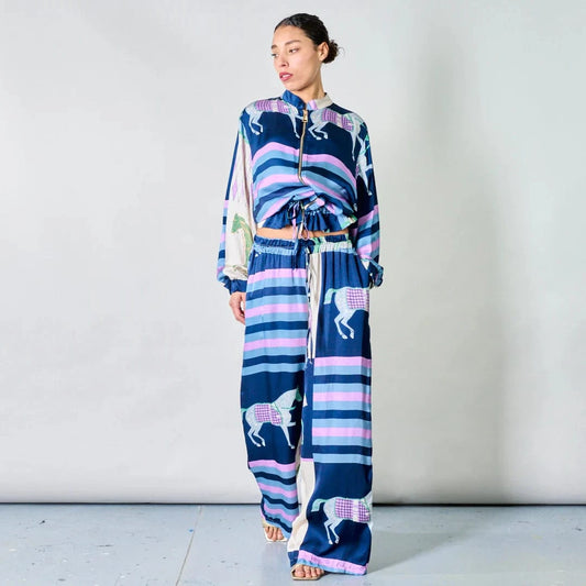 Michela Mii Equestrian stripe wide-leg pants - Blue - Pinkhill -  - ["New"] - Darwin boutique - Australian fashion design - Darwin Fashion - Australian Fashion Designer - Australian Fashion Designer Brands - Australian Fashion Design 