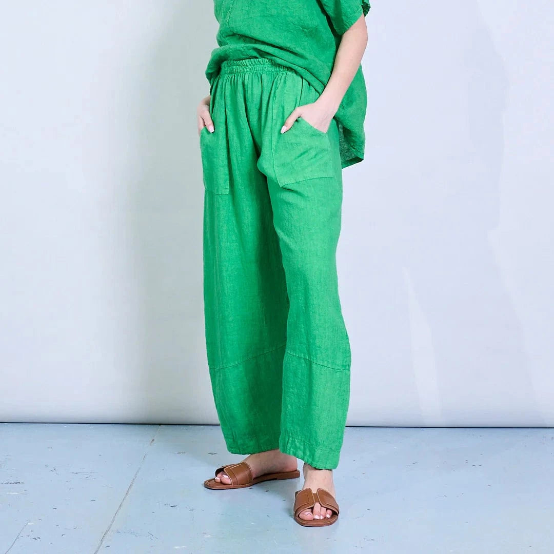 Michela Mii Relaxed Linen Trousers With Soft Drape And Elastic Waist - Green - Pinkhill -  - [] - Darwin boutique - Australian fashion design - Darwin Fashion - Australian Fashion Designer - Australian Fashion Designer Brands - Australian Fashion Design 