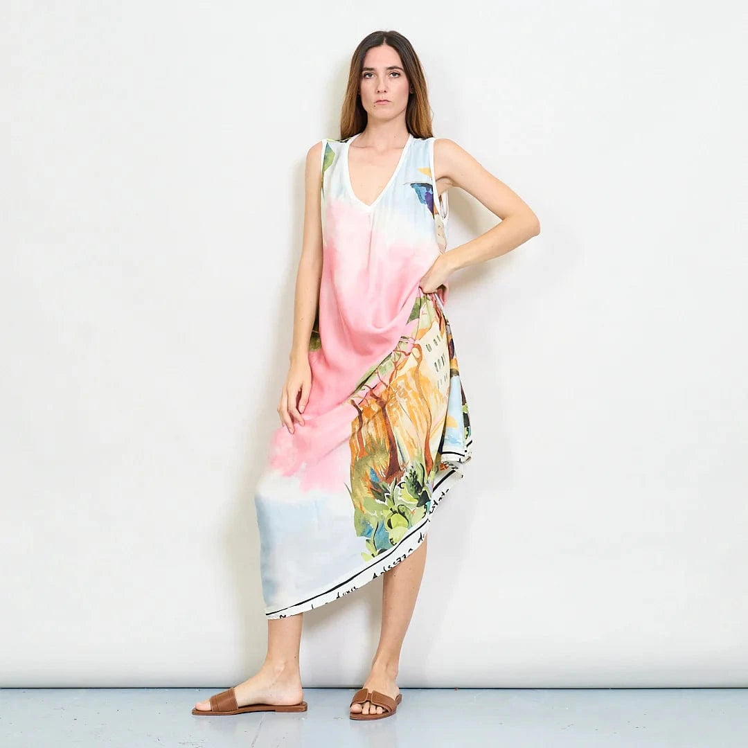 Michela Mii Scenic Painting Sleeveless Long Dress With Abstract Landscape Print - Light Pink - Pinkhill -  - [] - Darwin boutique - Australian fashion design - Darwin Fashion - Australian Fashion Designer - Australian Fashion Designer Brands - Australian Fashion Design 