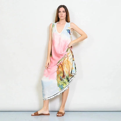 Michela Mii Scenic Painting Sleeveless Long Dress With Abstract Landscape Print - Light Pink - Pinkhill -  - [] - Darwin boutique - Australian fashion design - Darwin Fashion - Australian Fashion Designer - Australian Fashion Designer Brands - Australian Fashion Design 