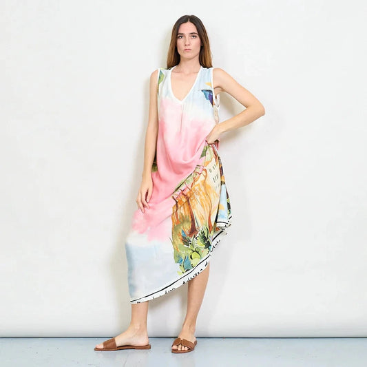 Michela Mii Scenic Painting Sleeveless Long Dress With Abstract Landscape Print - Light Pink - Pinkhill -  - [] - Darwin boutique - Australian fashion design - Darwin Fashion - Australian Fashion Designer - Australian Fashion Designer Brands - Australian Fashion Design 