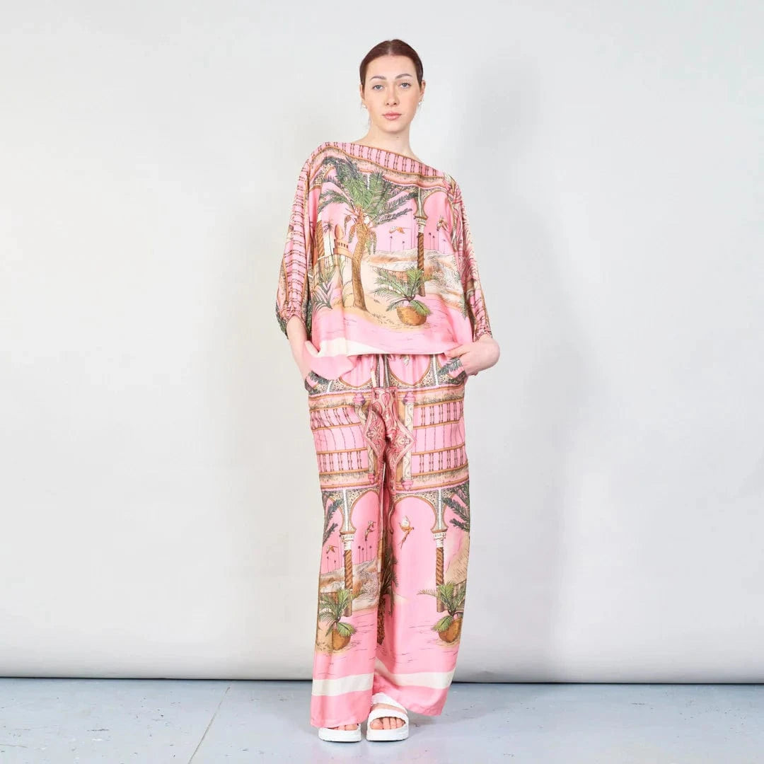 Michela Mii Tropical paradise print wide-leg trousers - Light Pink - Pinkhill -  - ["New"] - Darwin boutique - Australian fashion design - Darwin Fashion - Australian Fashion Designer - Australian Fashion Designer Brands - Australian Fashion Design 