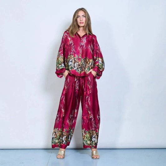 Michella Mii Satin Button-Down Shirt With Jungle Leopard Print - Red - Pinkhill -  - [] - Darwin boutique - Australian fashion design - Darwin Fashion - Australian Fashion Designer - Australian Fashion Designer Brands - Australian Fashion Design 