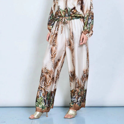 Michella Mii Wide Leg Satin Trousers With Jungle Leopard - Beige - Pinkhill -  - [] - Darwin boutique - Australian fashion design - Darwin Fashion - Australian Fashion Designer - Australian Fashion Designer Brands - Australian Fashion Design 