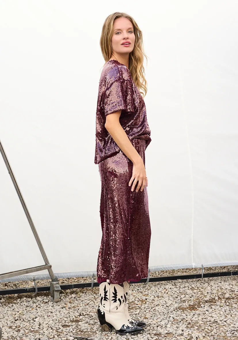 Miss Goodlife Burgundy Pailette Skirt - Pinkhill