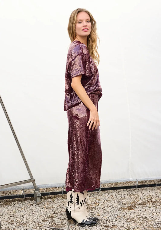 Miss Goodlife Burgundy Pailette Skirt - Pinkhill