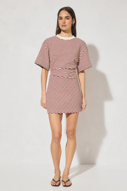 Mon Renn Aura Mini Dress Burgundy Cream Stripe - Pinkhill
