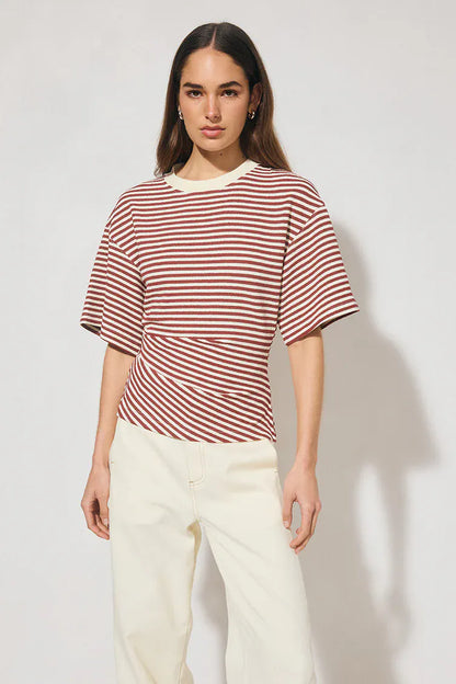 Mon Renn Aura Tee Burgundy Cream Stripe - Pinkhill