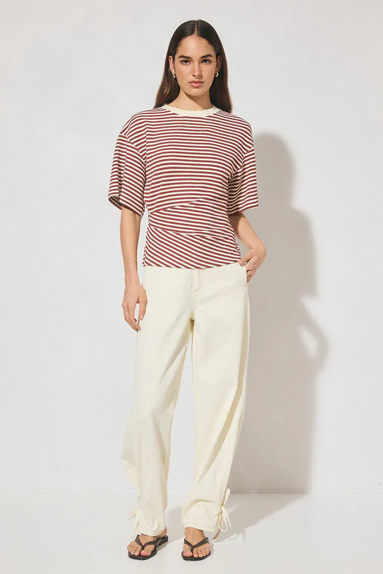 Mon Renn Aura Tee Burgundy Cream Stripe - Pinkhill
