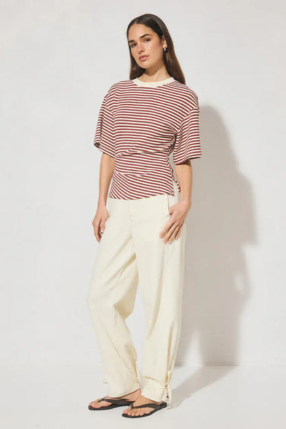 Mon Renn Aura Tee Burgundy Cream Stripe - Pinkhill