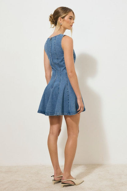 Mon Renn Nomada Denim Mini Dress Mid Indigo - Pinkhill -  - [] - Darwin boutique - Australian fashion design - Darwin Fashion - Australian Fashion Designer - Australian Fashion Designer Brands - Australian Fashion Design 