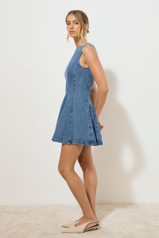 Mon Renn Nomada Denim Mini Dress Mid Indigo - Pinkhill -  - [] - Darwin boutique - Australian fashion design - Darwin Fashion - Australian Fashion Designer - Australian Fashion Designer Brands - Australian Fashion Design 