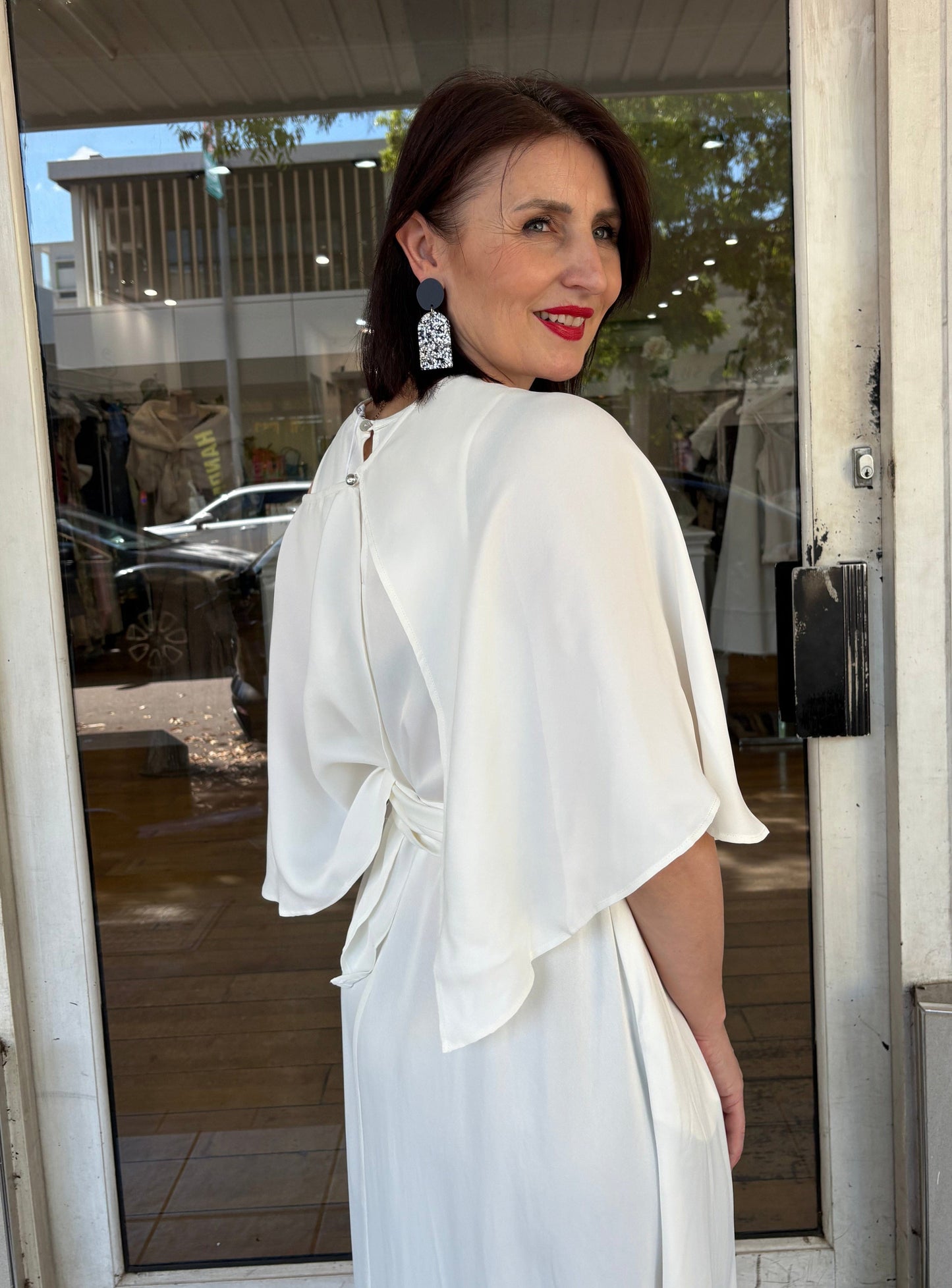 Oktavija Evie Cape - White - Pinkhill -  - [] - Darwin boutique - Australian fashion design - Darwin Fashion - Australian Fashion Designer - Australian Fashion Designer Brands - Australian Fashion Design 