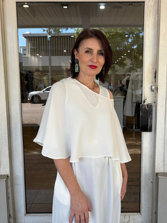 Oktavija Evie Cape - White - Pinkhill -  - [] - Darwin boutique - Australian fashion design - Darwin Fashion - Australian Fashion Designer - Australian Fashion Designer Brands - Australian Fashion Design 