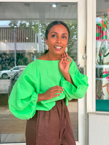 Oktavija Linen Shrug - Green