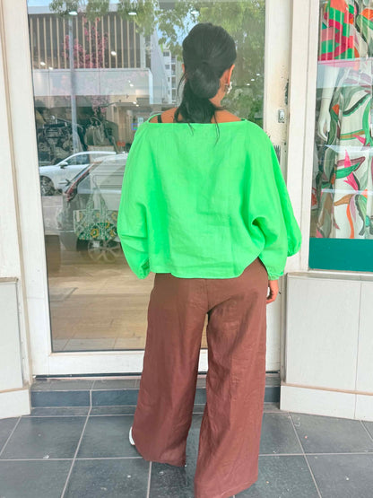 Oktavija Linen Shrug - Green