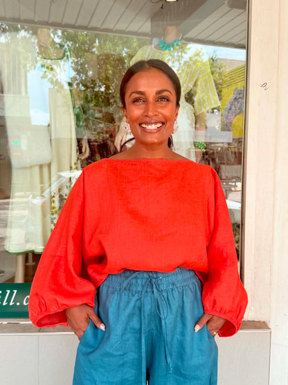 Oktavija Linen Shrug - Mandarin Orange