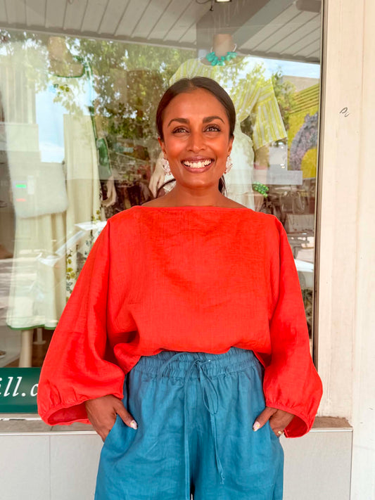 Oktavija Linen Shrug - Mandarin Orange - Pinkhill