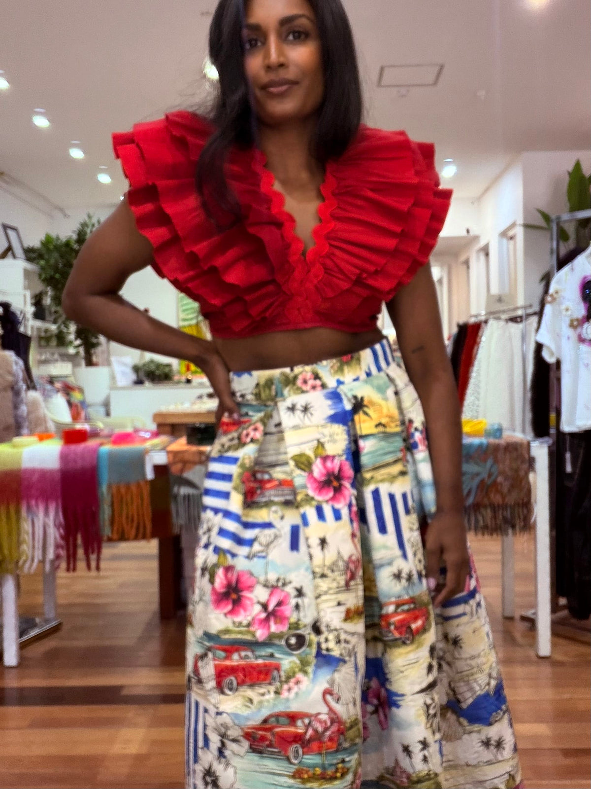 Oktavija - Scarlet Red Frill Top - Pinkhill
