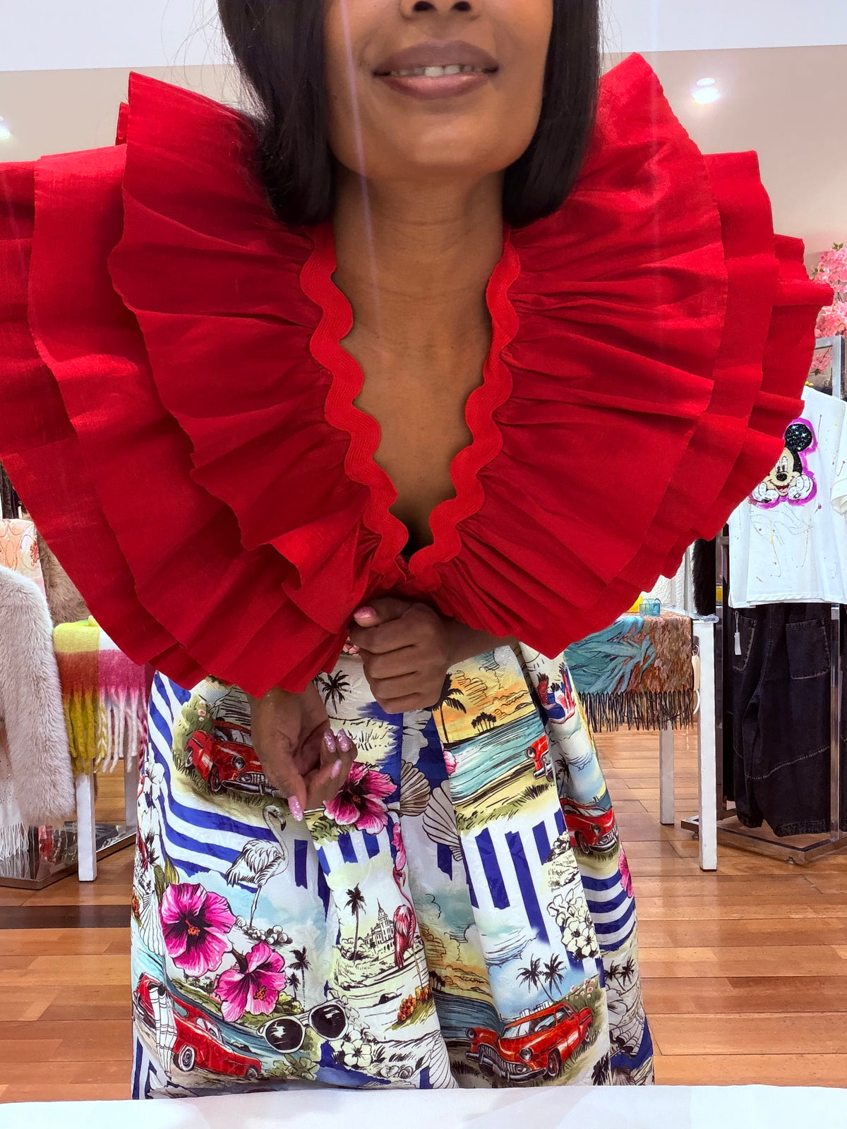Oktavija - Scarlet Red Frill Top - Pinkhill