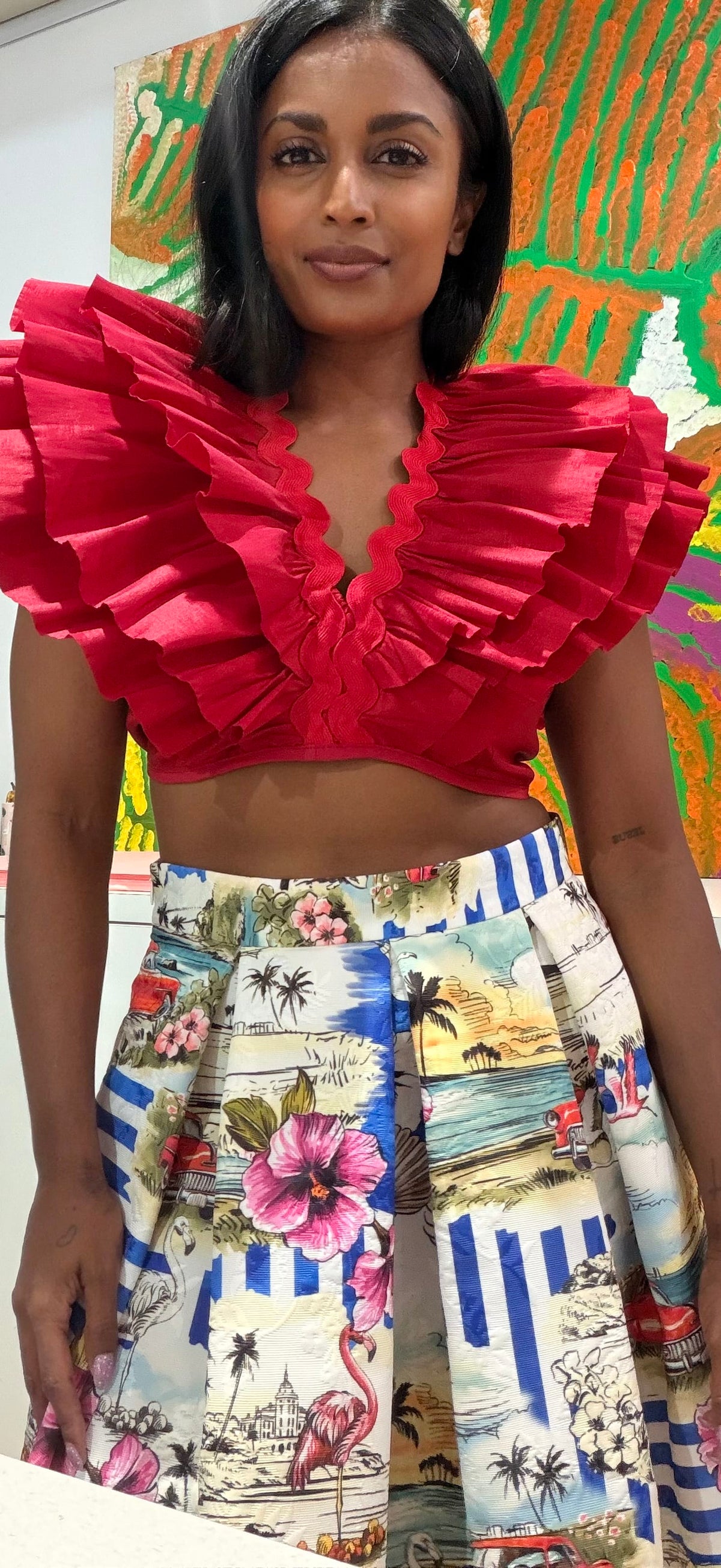Oktavija - Scarlet Red Frill Top - Pinkhill
