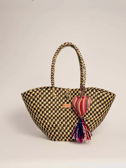 Orange Inca Playa Tote - Black and Natural Checkered (Tote Bag + Tassel)