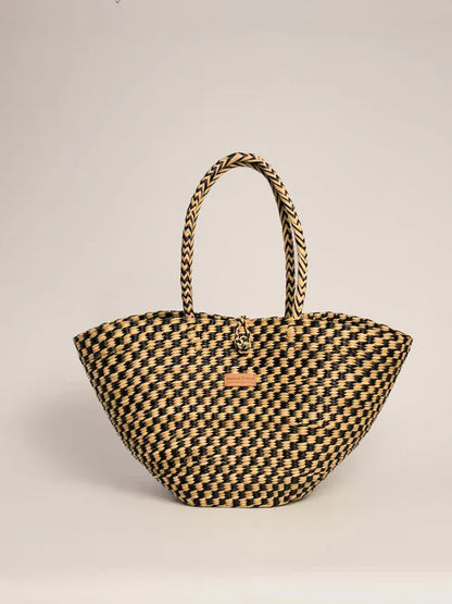 Orange Inca Playa Tote - Black and Natural Checkered (Tote Bag + Tassel)