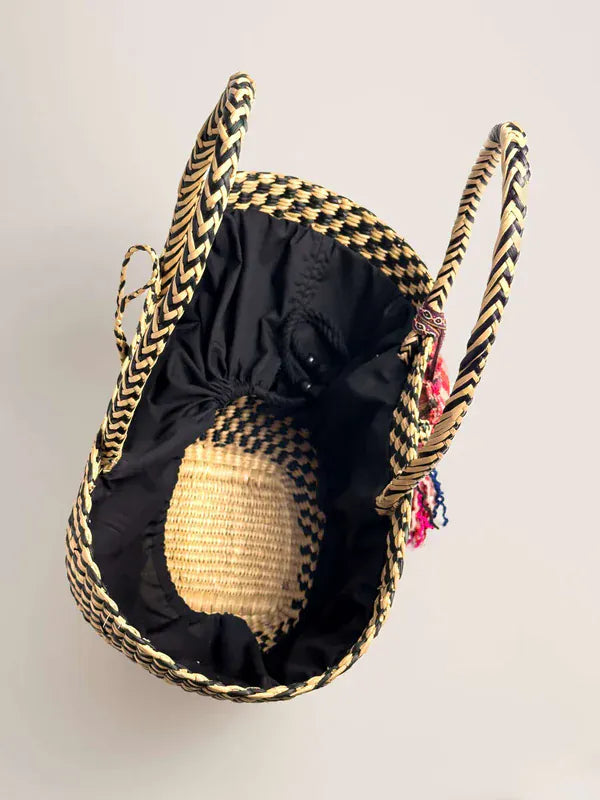 Orange Inca Playa Tote - Black and Natural Checkered (Tote Bag + Tassel)